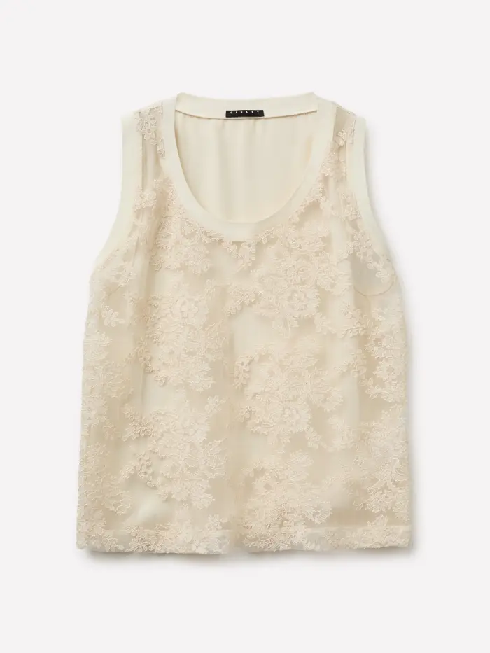 Sisley Canotta Con Tulle, Donna, Bianco Panna