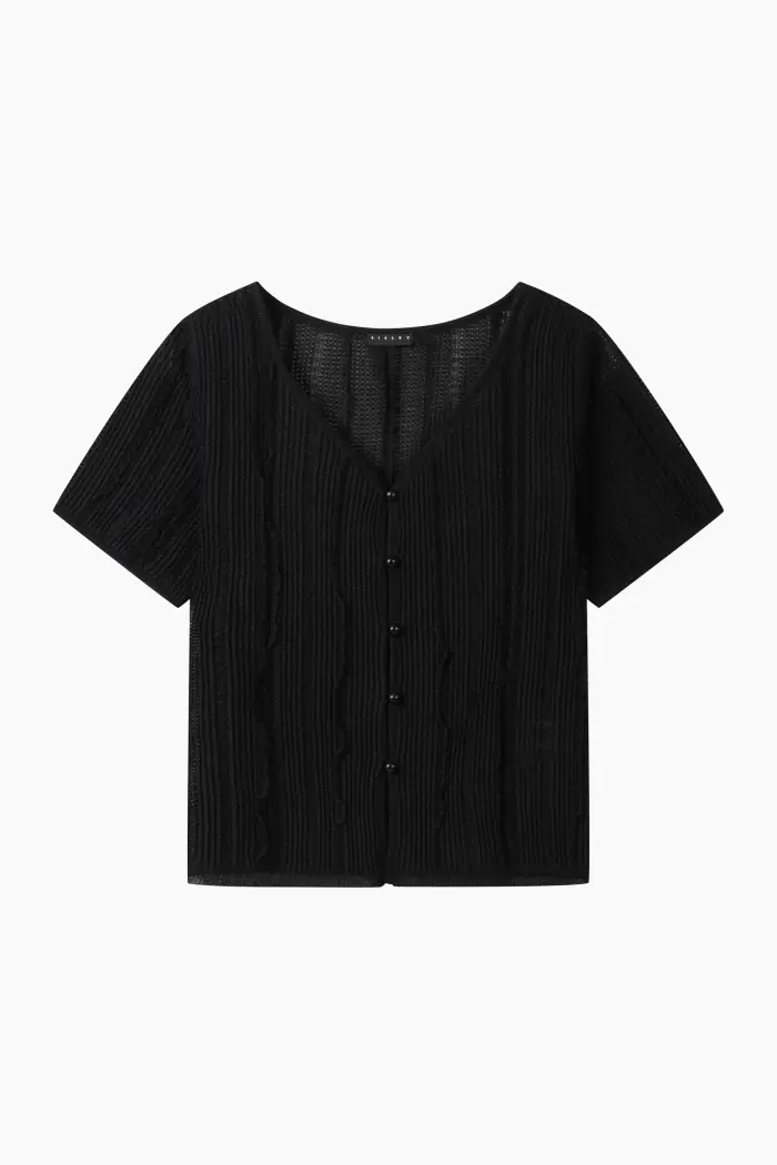 Sisley Cardigan A Manica Corta, Donna, Nero