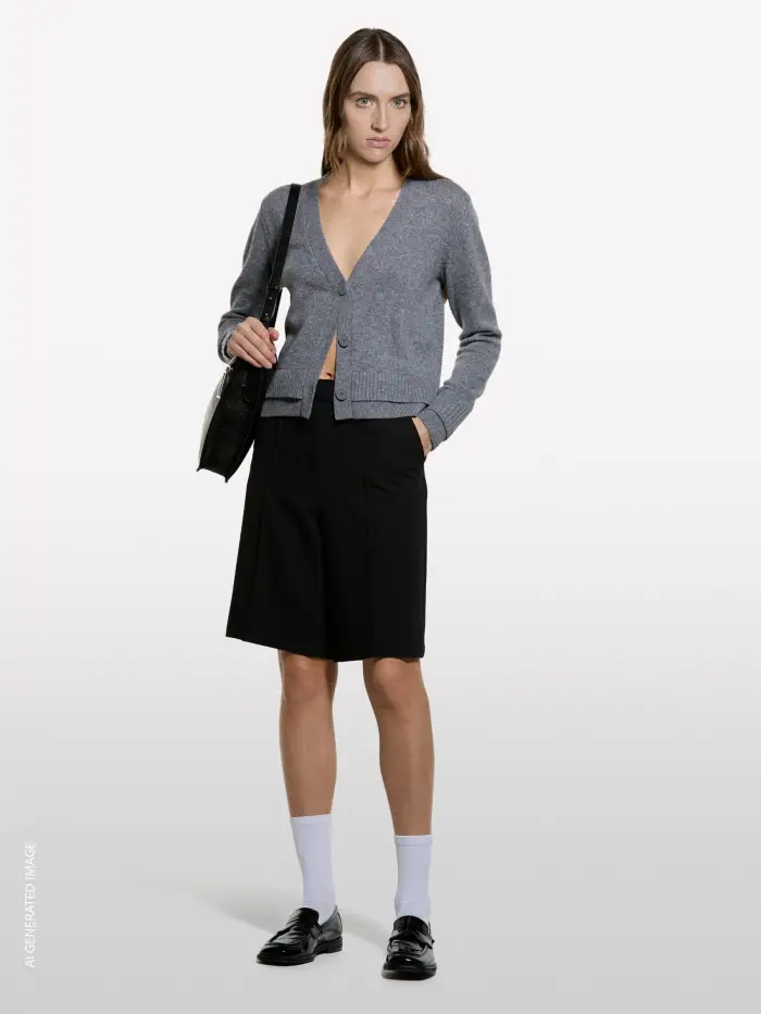 Sisley Cardigan Con Doppia Costina, Donna, Grigio