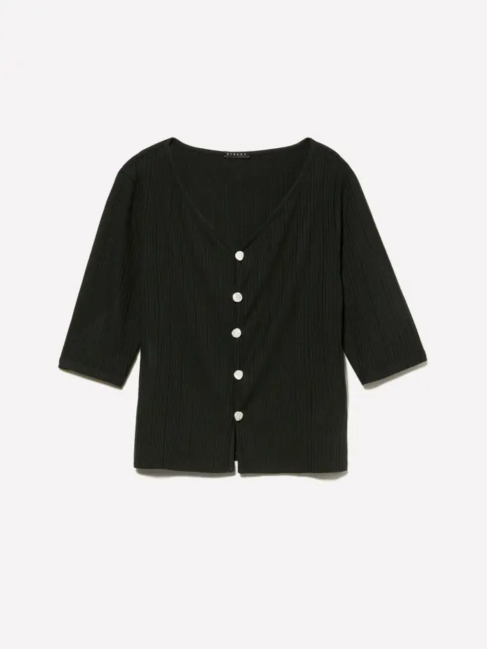 Sisley Cardigan Slim Fit Nero A Costine, Donna, Nero