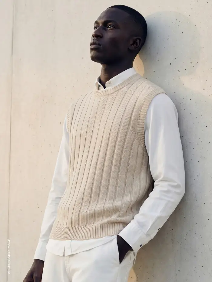 Sisley Gilet In Maglia, Uomo, Bianco Panna