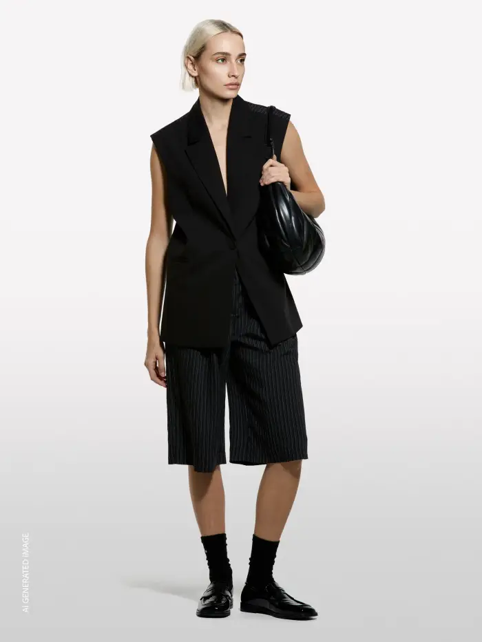 Sisley Gilet Nero Con Contrasto Rigato, Donna, Nero