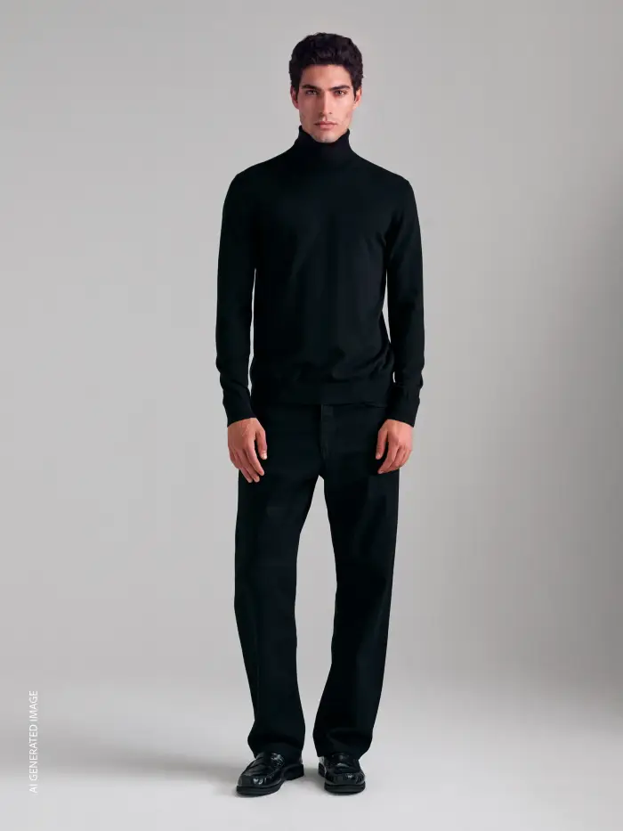 Sisley Maglia Collo Alto Regular Fit, Uomo, Nero