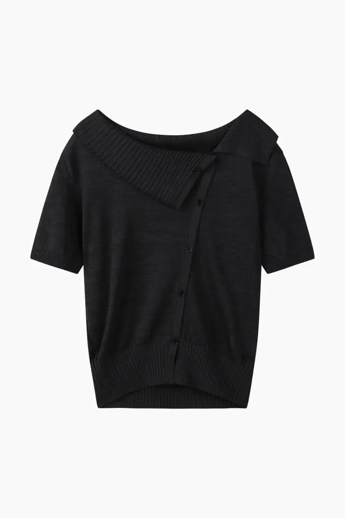 Sisley Maglia Con Scollo Asimmetrico, Donna, Nero