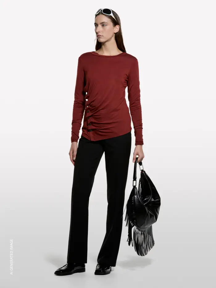 Sisley Maglietta Con Bottoni Silver, Donna, Bordeaux