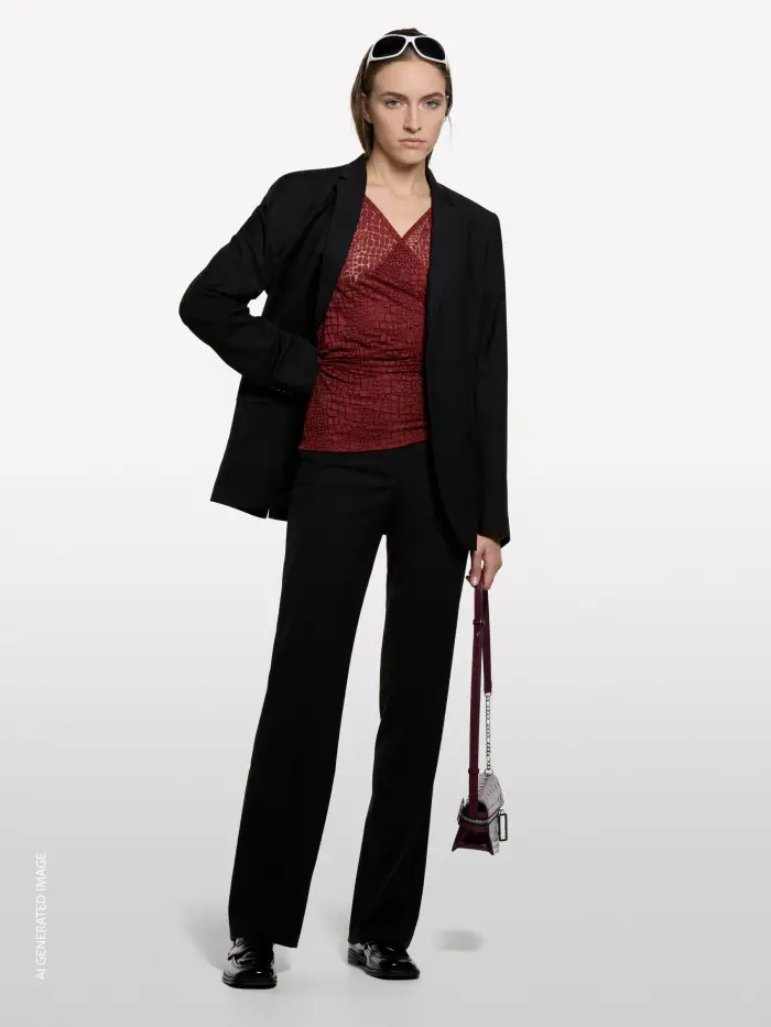 Sisley Maglietta Incrociata Con Torchon, Donna, Bordeaux