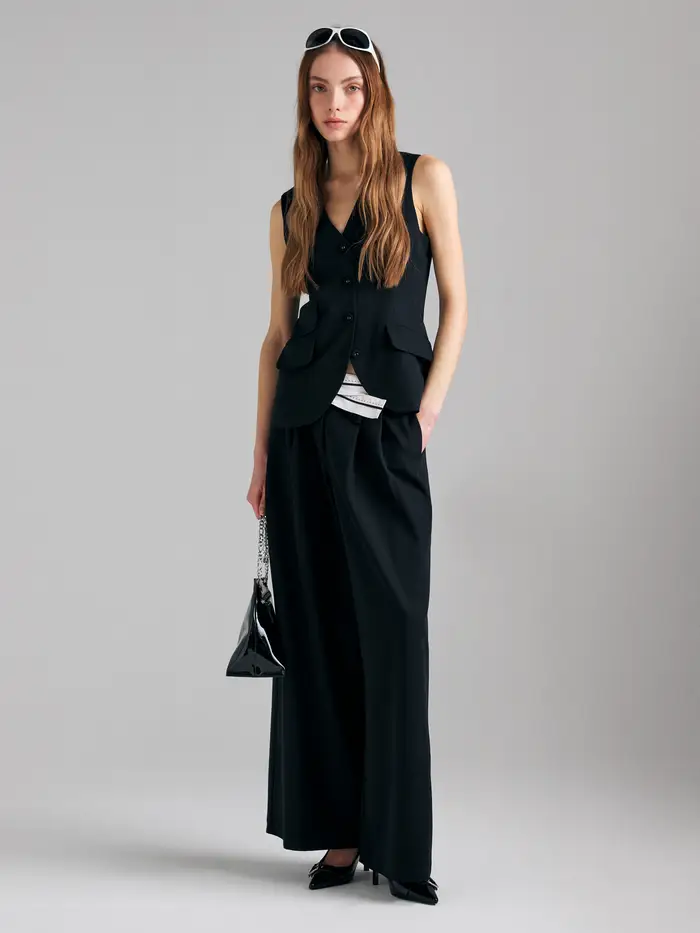 Pantaloni Con Contrasto, Donna, Nero