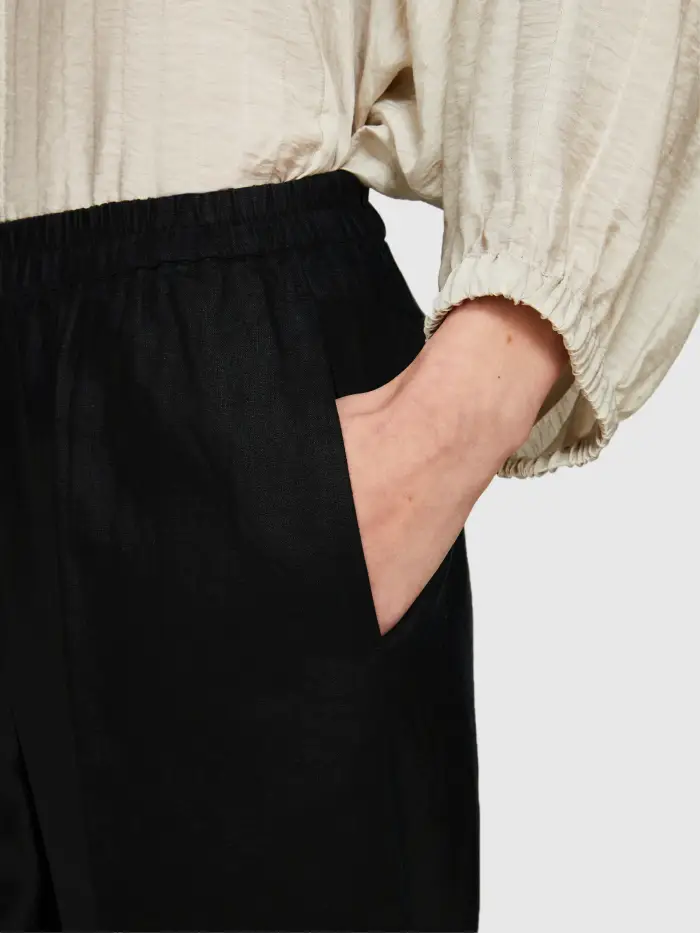 Sisley Pantaloni Flare Fit 100% Lino, Donna, Nero