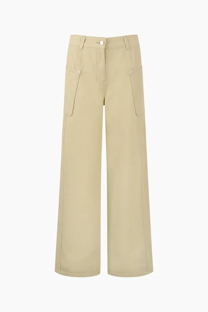 Sisley Pantaloni In Denim Con Tasconi, Donna, Beige