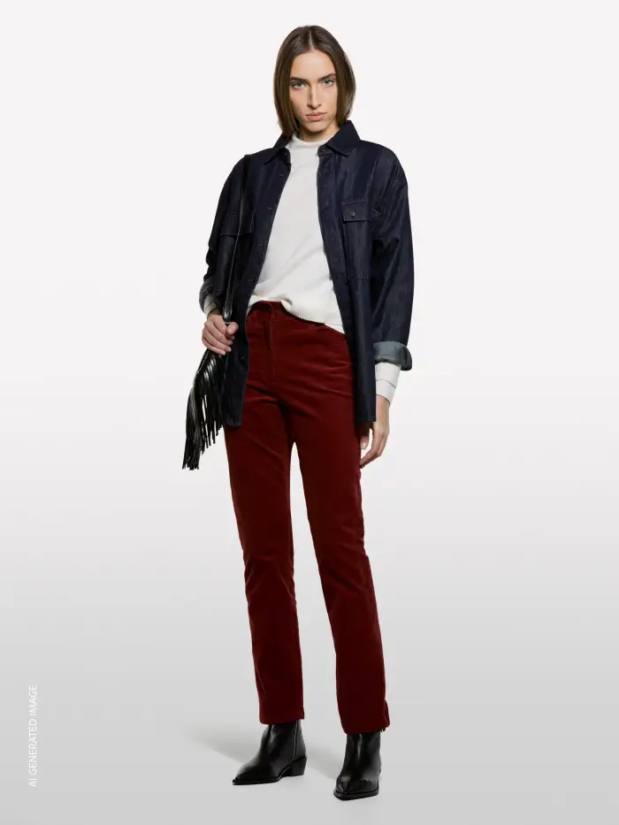 Sisley Pantaloni In Velluto A Costine Color, Donna, Bordeaux