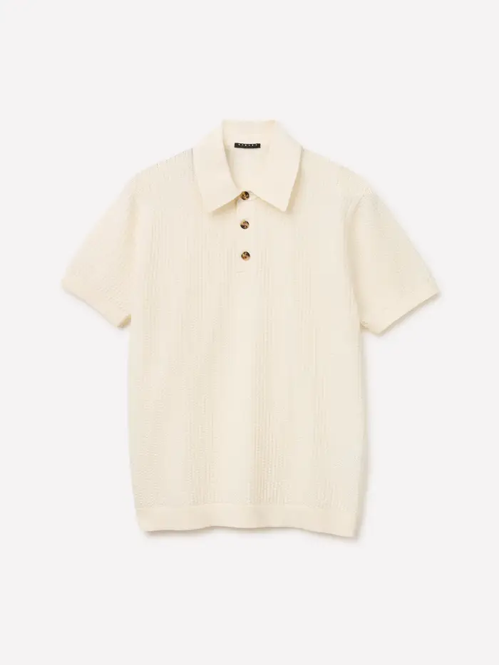 Polo Regular Fit In Maglia, Uomo, Bianco Panna