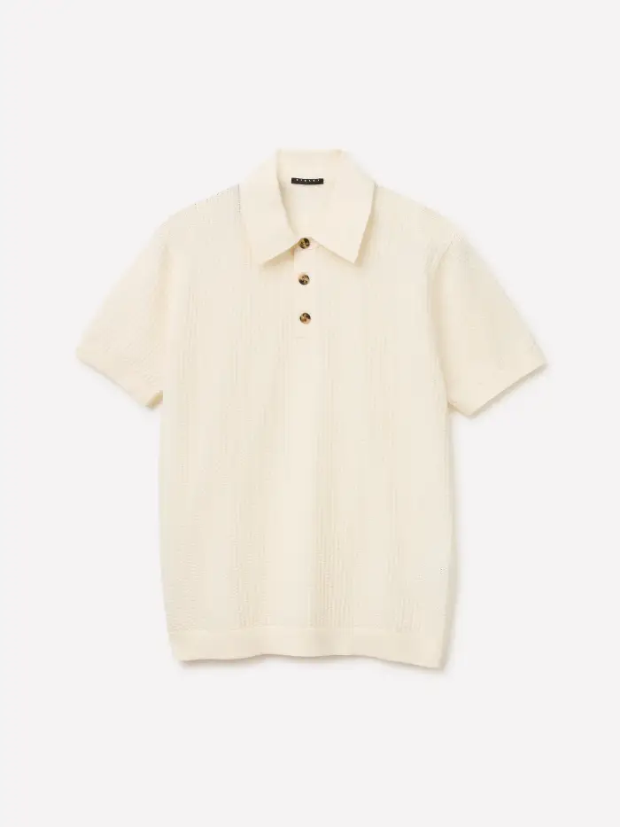Polo Regular Fit In Maglia, Uomo, Bianco Panna