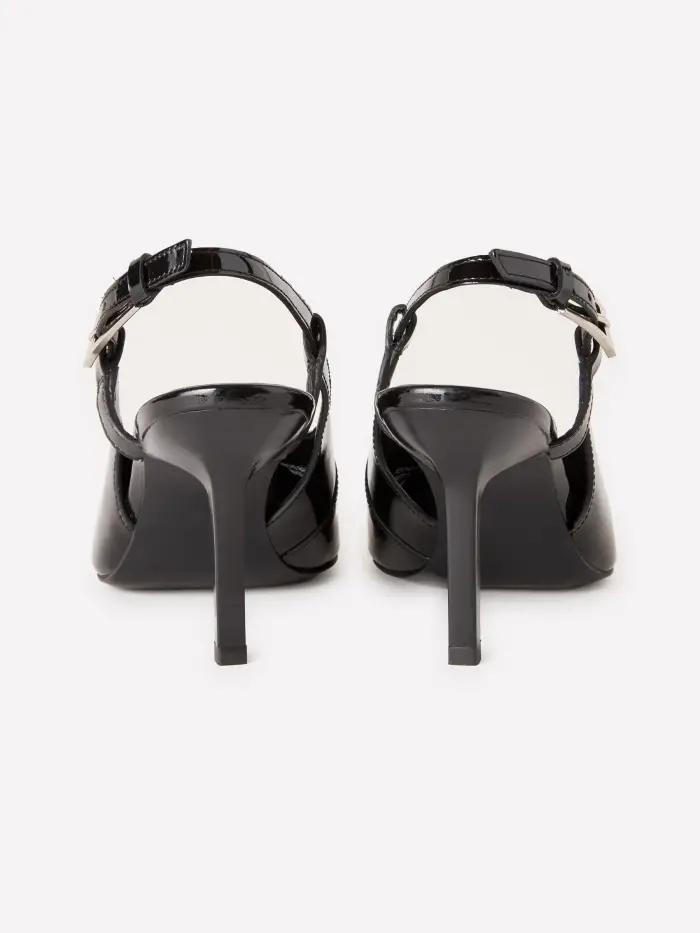 Sisley Slingback 100% Pelle Verniciata, Donna, Nero