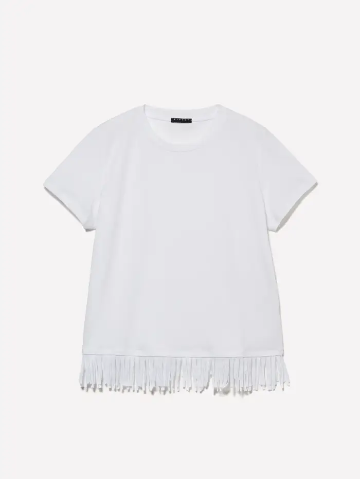 Sisley T-shirt Bianca Con Frange Sul Fondo, Donna, Bianco