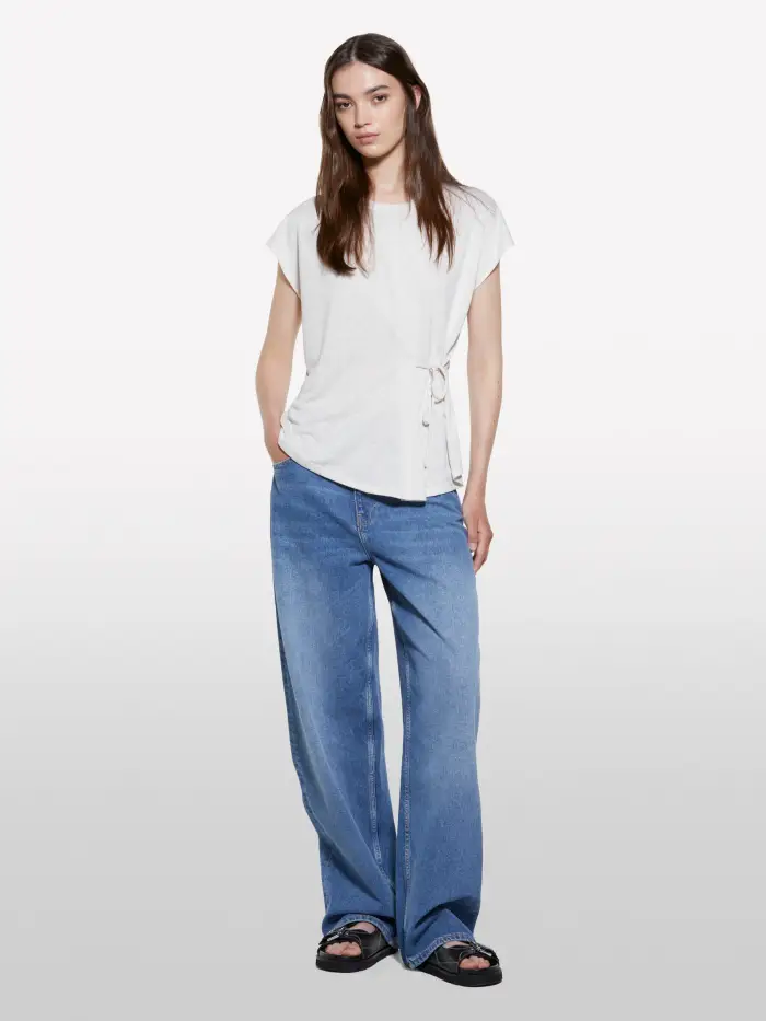 Sisley T-shirt Bianca Con Laccetti, Donna, Bianco