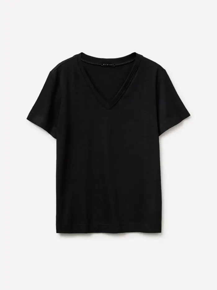 Sisley T-shirt Scollo A V, Donna, Nero