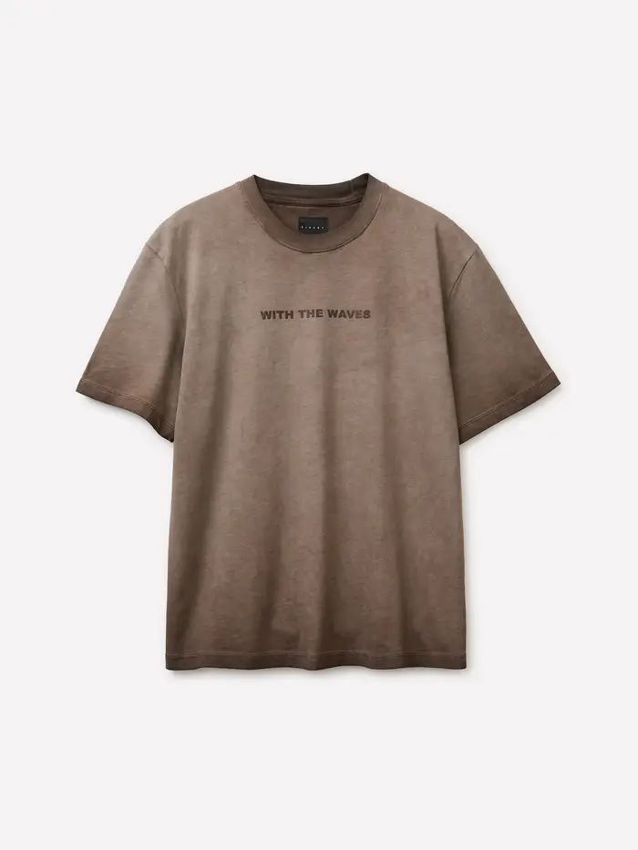 Sisley T-shirt Sfumata Con Scritta, Uomo, Marrone Scuro