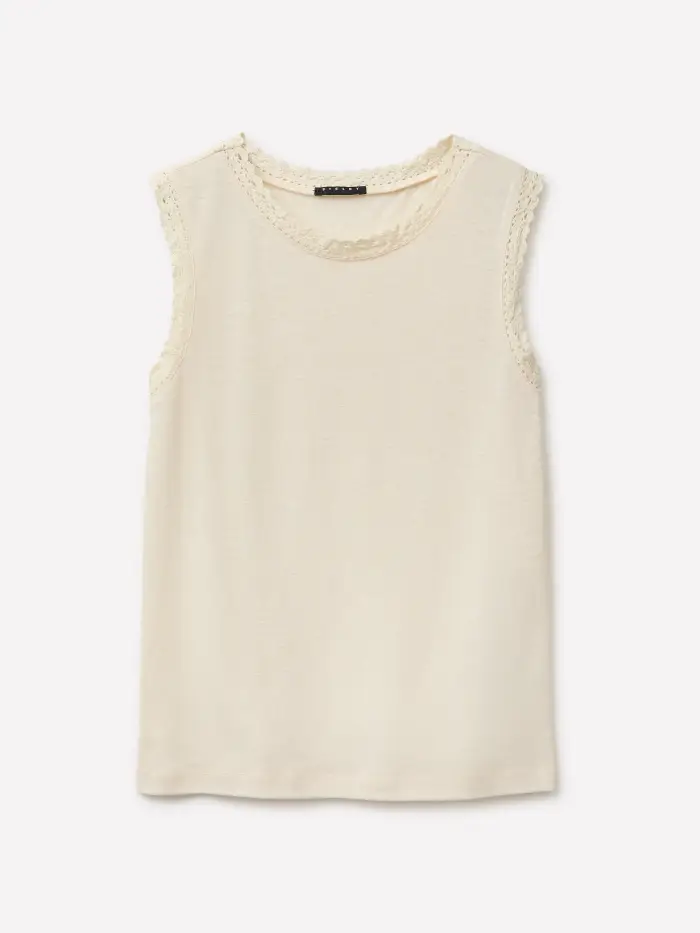 Sisley Top Con Crochet, Donna, Vaniglia