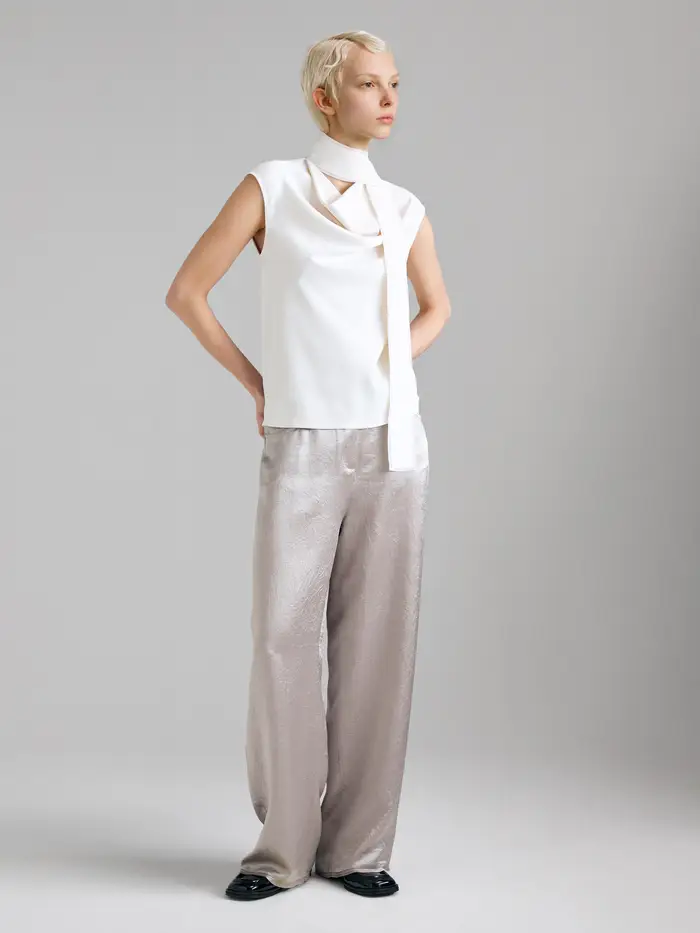 Top Con Sciarpina, Donna, Bianco Panna