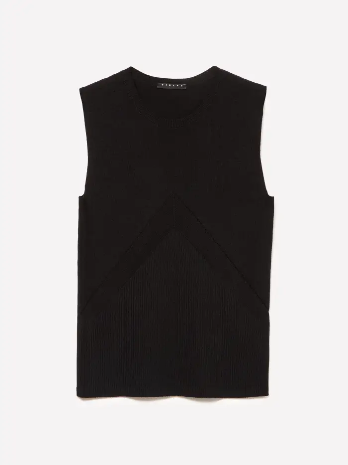 Sisley Top In Maglia A Costine, Donna, Nero