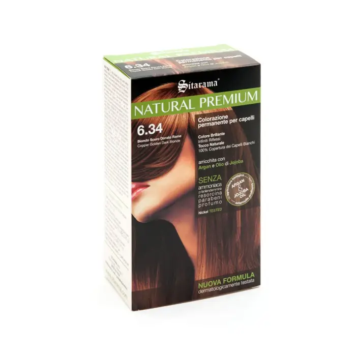 Sitarama Natural Premium Tinta Permanente 6/34 Biondo Scuro Dorato Ramato - Tinta per capelli