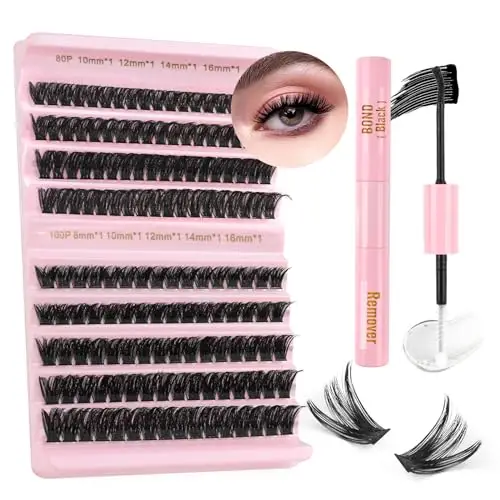 Sixstarhair Ciglia Finte kit Ciglia Extension con Bond e Remover 8-16mm Lash Extension Naturali Ciglia Finte Cluster