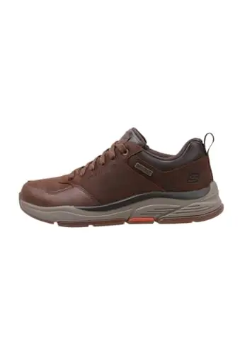 Skechers BENAGO MEN, Scarpa da Camminata Uomo, Pelle Impermeabile Marrone Scuro, 43 EU
