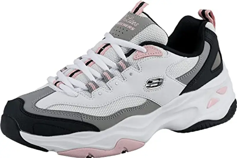Skechers D'lites 4.0 Fresh Diva, Sneaker Donna, White Leather Mesh Black Pink Trim, 37 EU