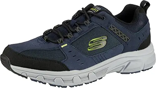 Skechers Oak Canyon, Sneaker Uomo, Navy Leather Pu Mesh Lime Trim, 39.5 EU