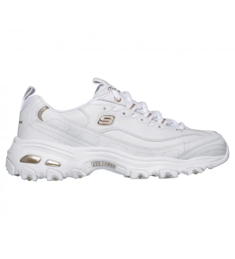 Skechers per donna. 11931 Scarpe bianche D'Lites Fresh Start, Pelle, Bianco, Stringhe, Casual