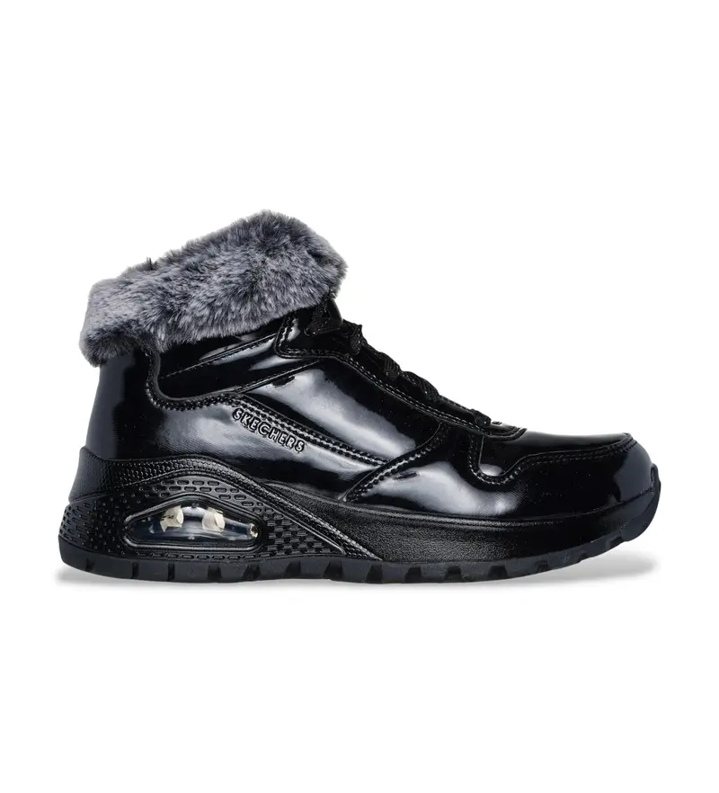 Skechers per donna. 168126 Stivali invernali neri Uno Rugged Fiesty, Nero, Basso, Stringhe, Casual Pelle