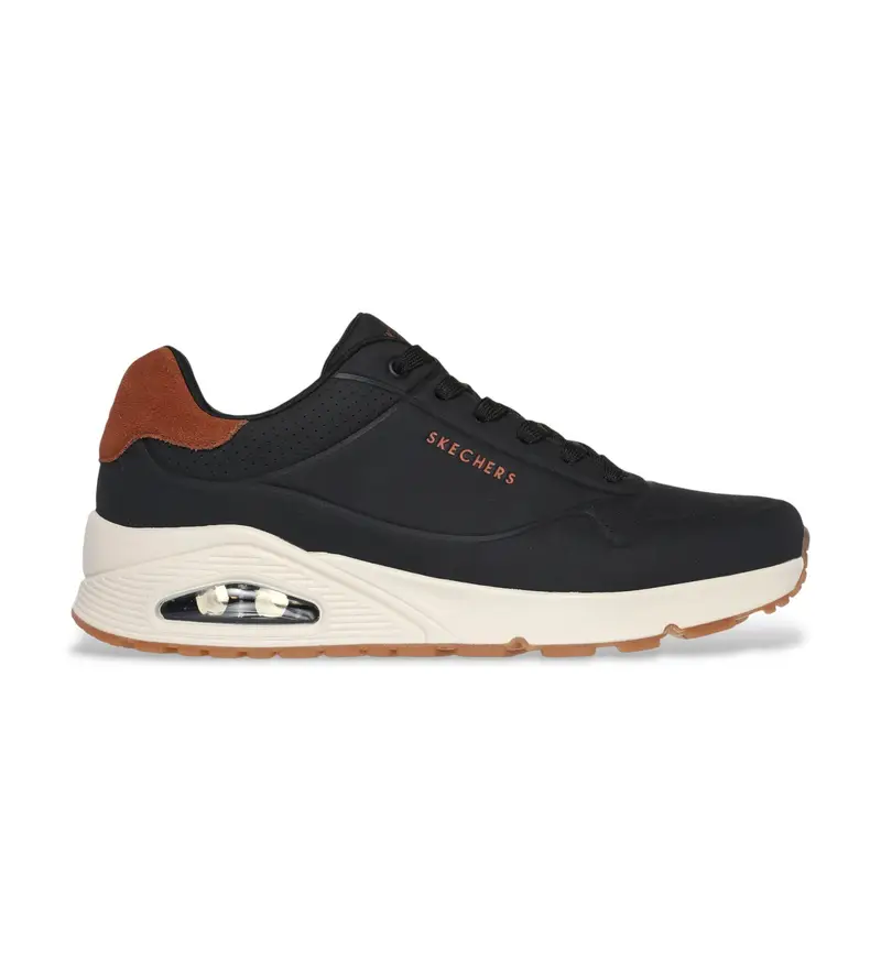 Skechers per uomo. 183004 Sneakers nere Uno Suited On Air, Nero, Basso, Stringhe, Casual Pelle