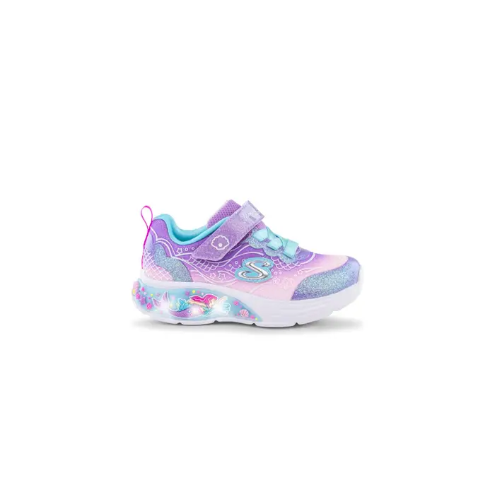 SKECHERS Scarpe da ginnastica lilla e rosa da bambina con sirena e luci