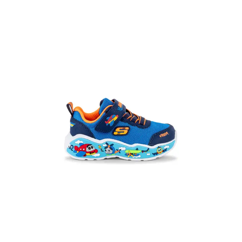 SKECHERS Sneakers bambino blu da ginnastica Play Scene con velcro e suola cartoon