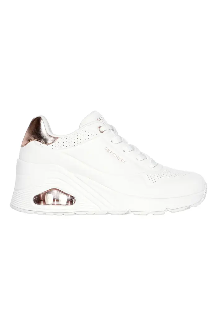 Sneakers bianche con zeppa e dettagli oro Skechers Uno Wedge Hi Steps [BIANCO]