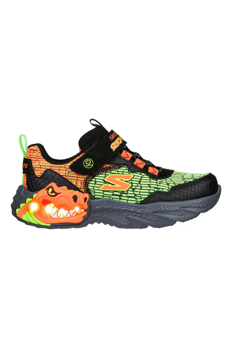 SKECHERS Sneakers con Luci Dino-Lights Nere e Verdi [NERO]