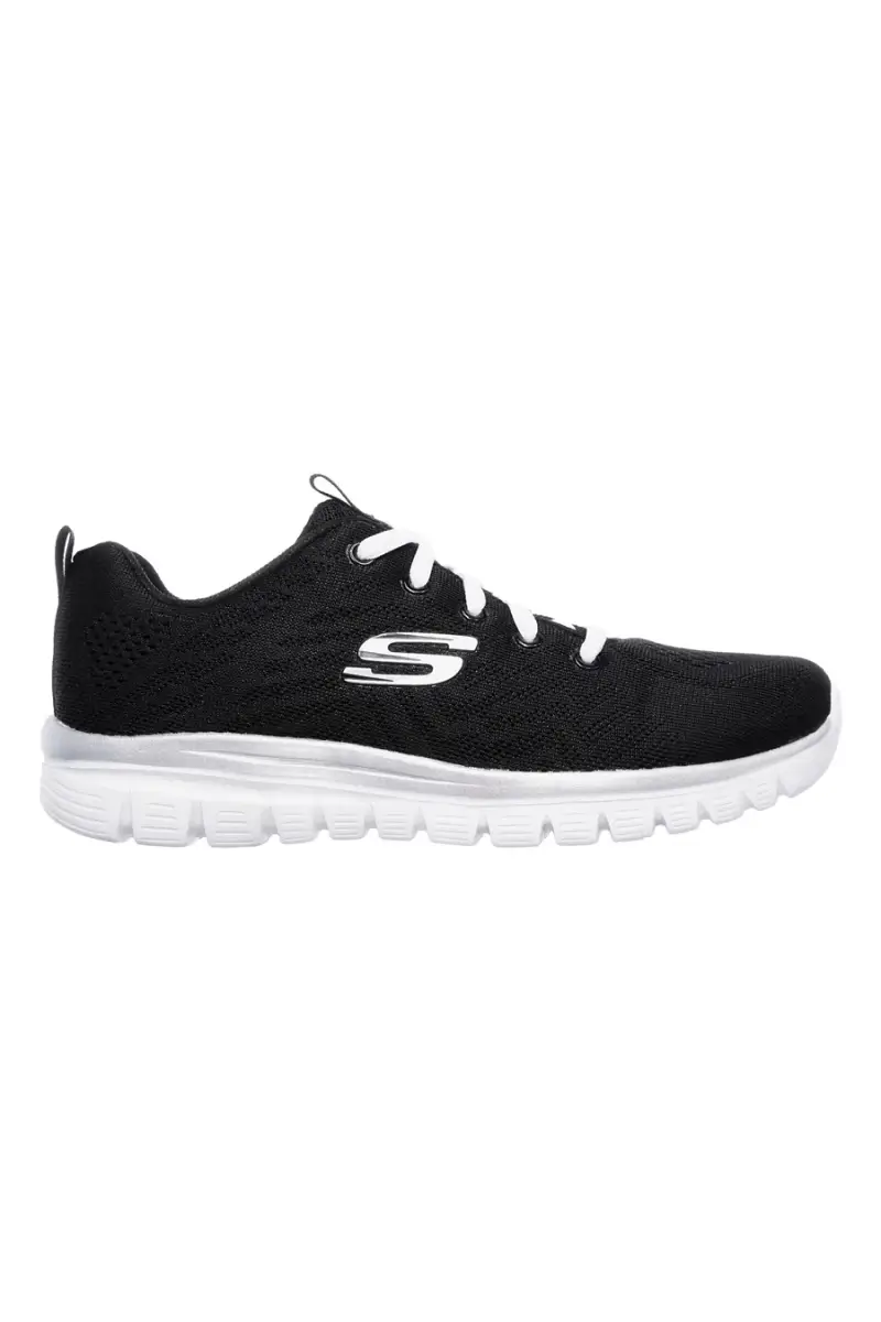SKECHERS Sneakers nere con suola bianca in mesh e Memory Foam Graceful Get Connected [BIANCO
