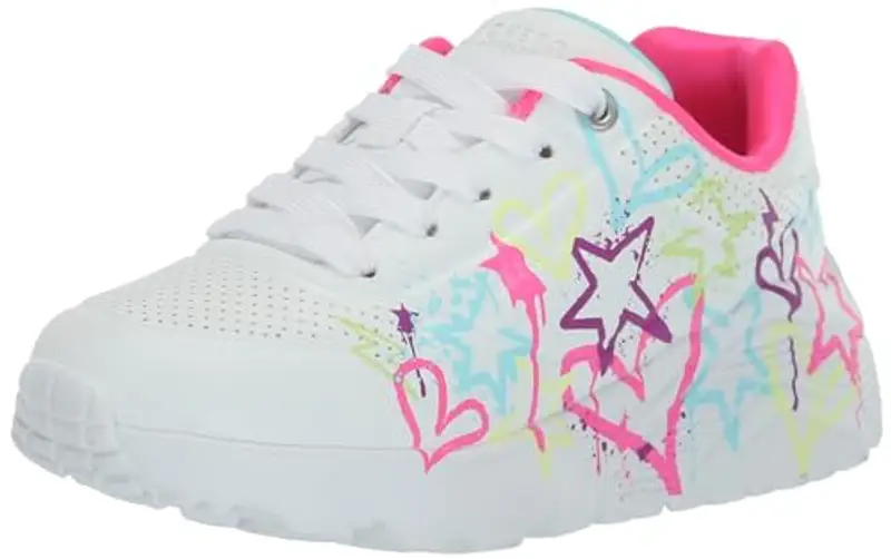 Skechers Street Girls, Sneaker, White Synthetic/Neon Multi Trim, 36 EU