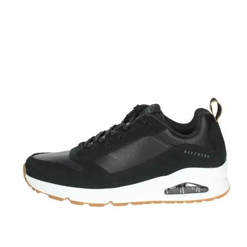 Skechers Uno Stacre, Sneakers Uomo, Black Leather/Pu/White Trim, 41 EU