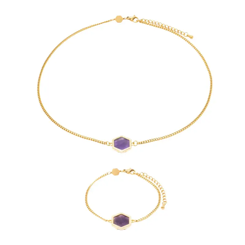 Sloya Collana e bracciale in pietre di ametista donna Hexalia