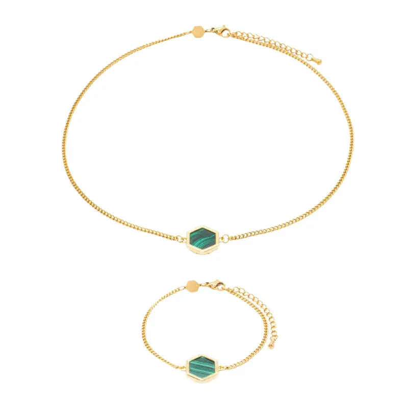 Sloya Collana e bracciale in pietre di Malachite donna Hexalia