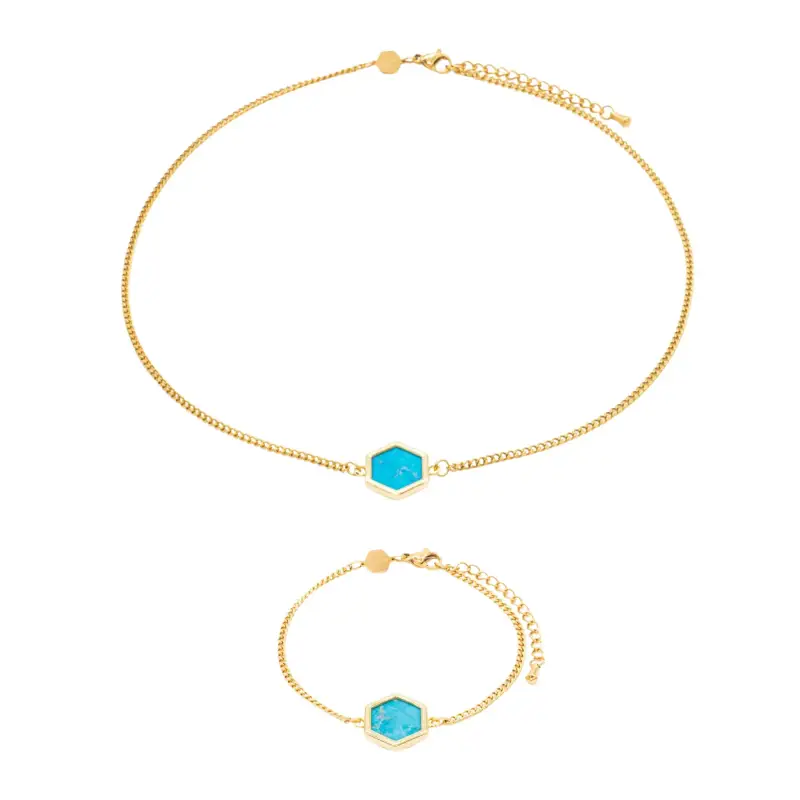 Sloya Collana e bracciale in pietre turchesi donna Hexalia