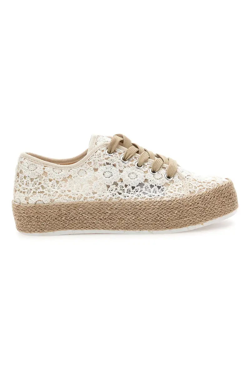 ENERGY Sneakers bianche beige in crochet con suola in corda E122