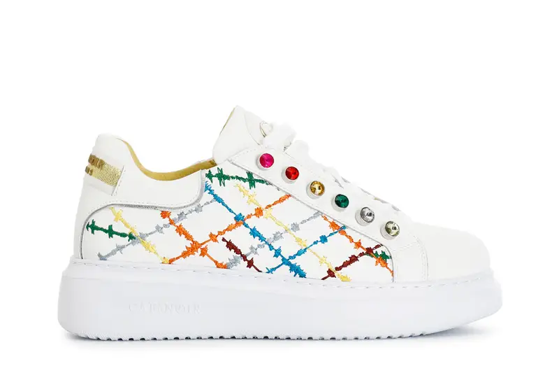 CafèNoir sneakers con ricamo e strass colorati multi bianco