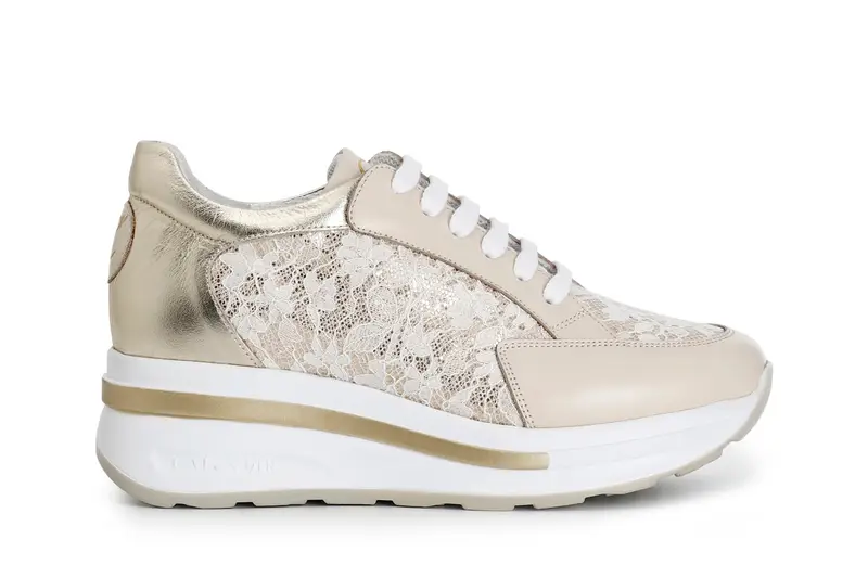 CafèNoir sneakers in pelle e pizzo beige