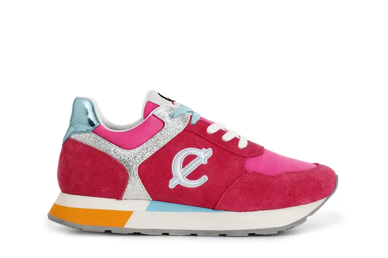CafèNoir sneakers in pelle scamosciata e tessuto con riporti glitter fuxia