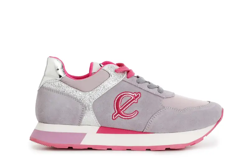 CafèNoir sneakers in pelle scamosciata e tessuto con riporti glitter glicine