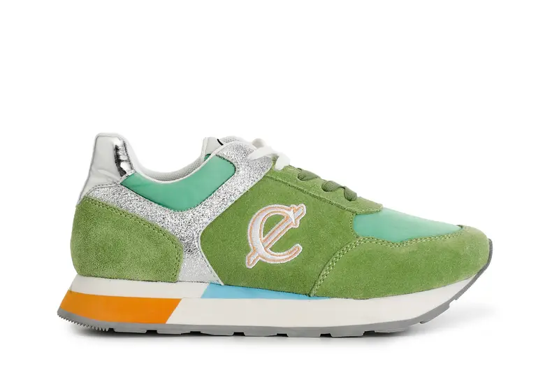 CafèNoir sneakers in pelle scamosciata e tessuto con riporti glitter verde