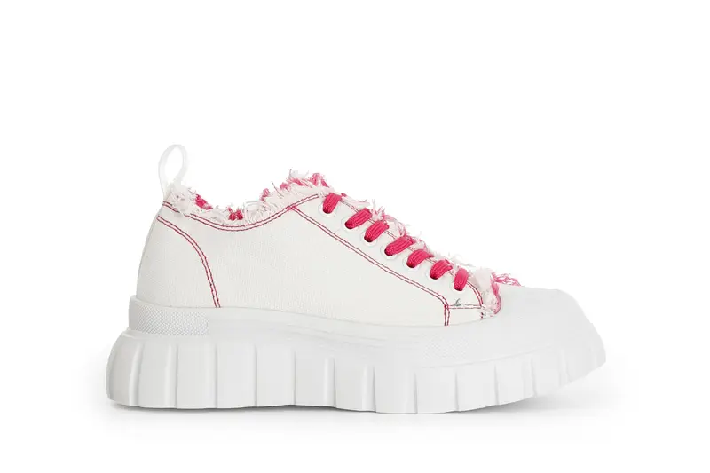 CafèNoir sneakers in tessuto sfrangiato e cuciture a contrasto bianco/fuxia