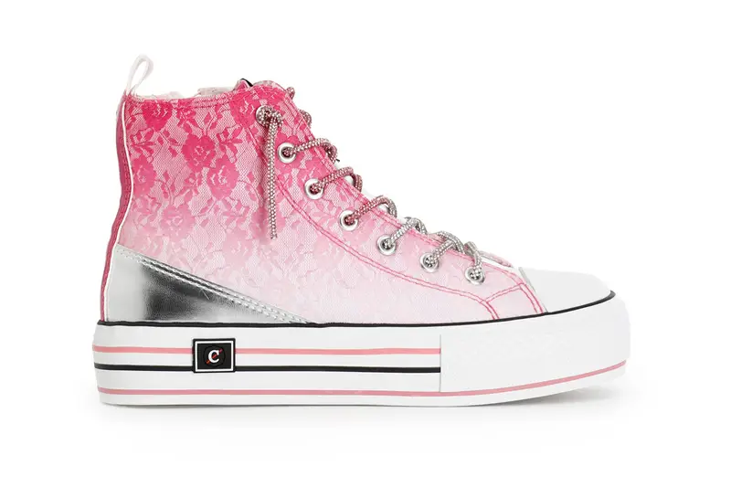 CafèNoir sneakers mid pizzo degradé con lacci strass fuxia